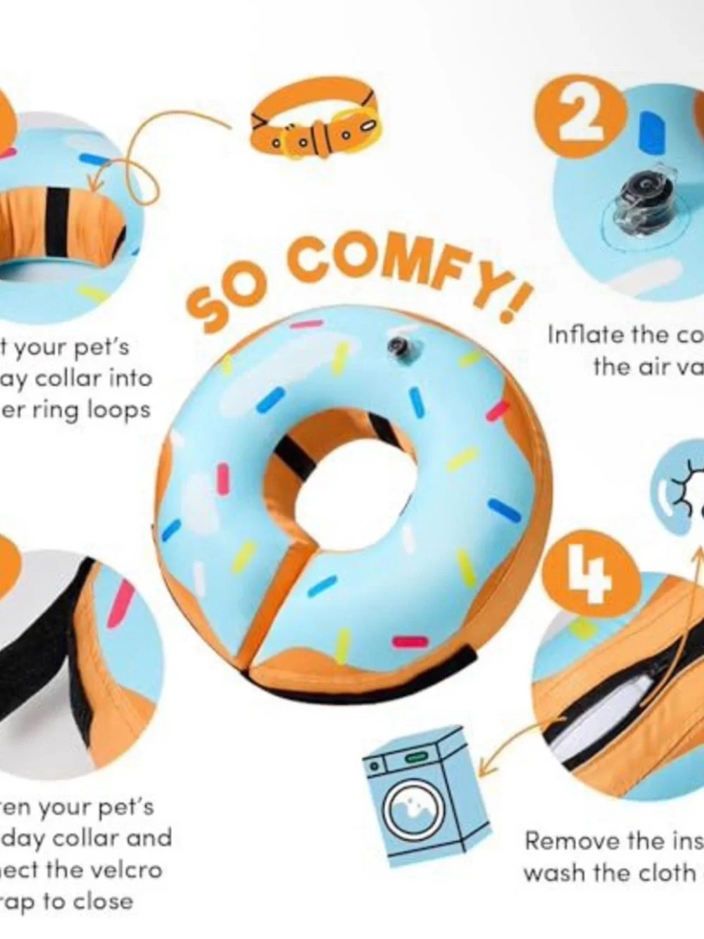 Donut Inflatable Dog Neck Collar 16”-18” neck